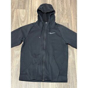 NIKE DRI-FIT SWEATER JACKET MENS BLACK HOODIE FULL ZIP SIZE SMALL POCKETS